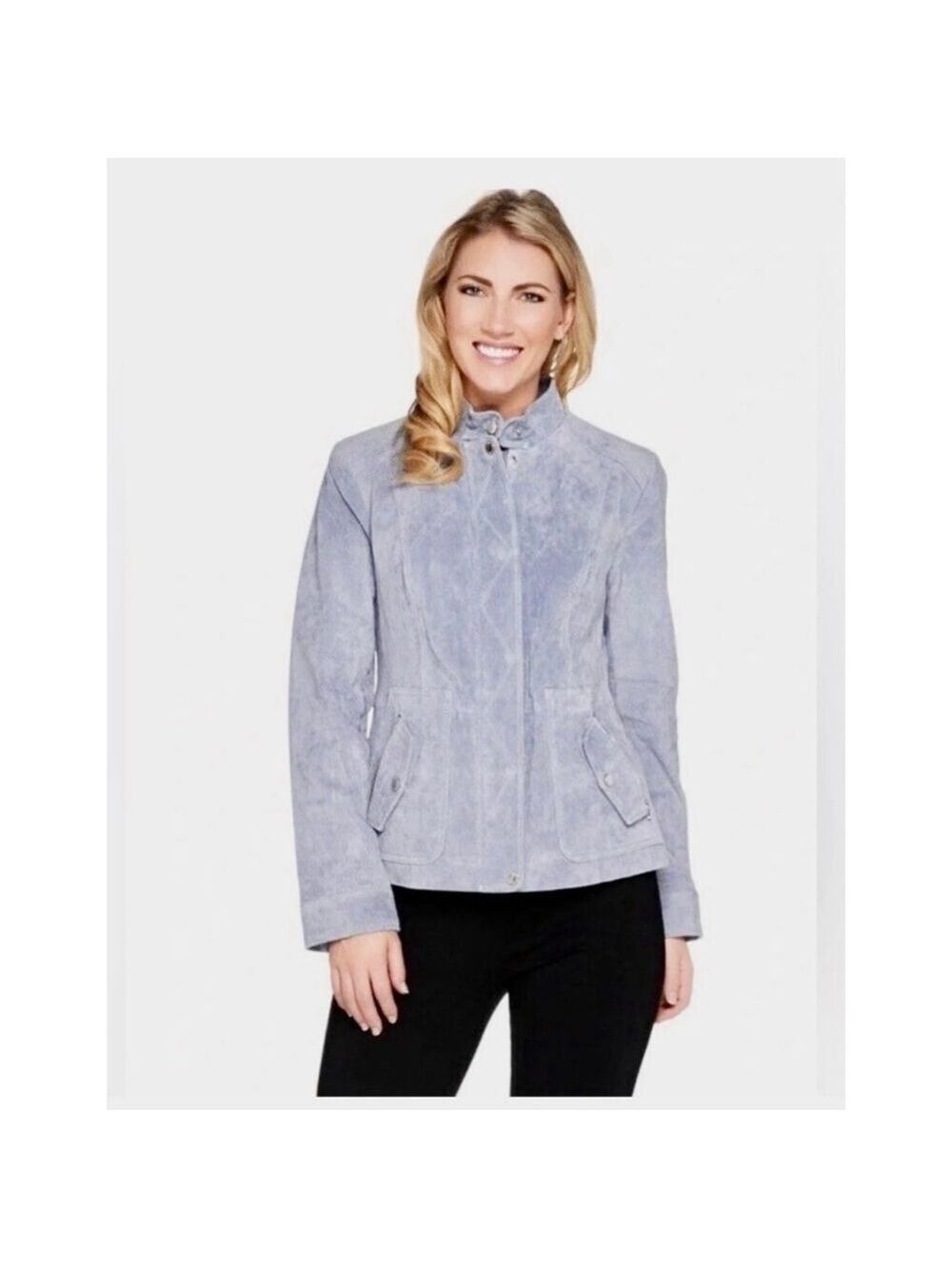 NWT Isaac Mizrahi Live Gray Suede Leather Moto Jacket Size 8